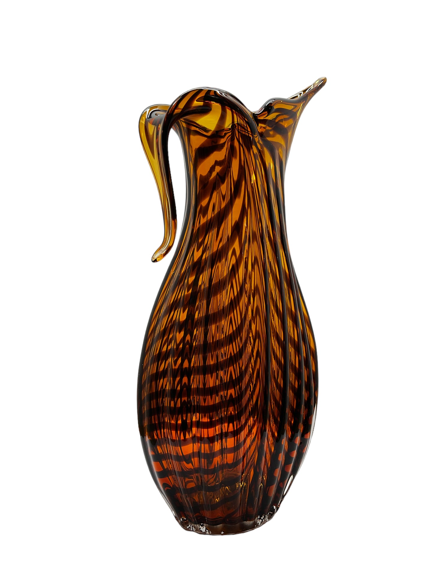 Vintage Hand Blown Glass Tiger Striped Vase