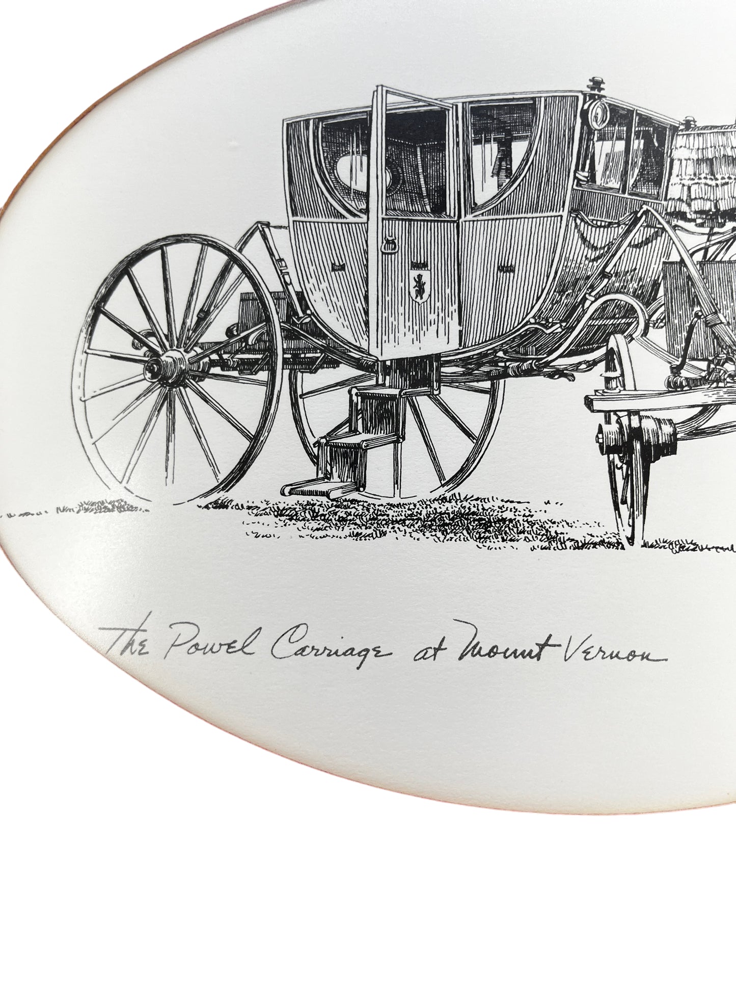 Vintage Signed Framed Lithograph of Sketch The Powel Carriage at Mount Vernon