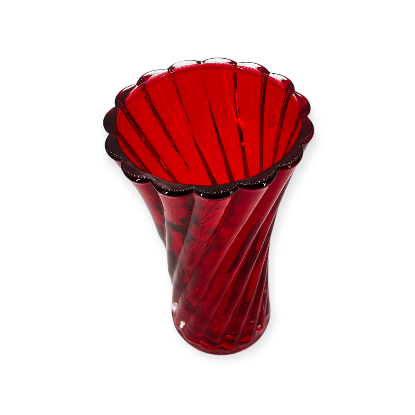 Ruby Red Twist Shape Glass Vase