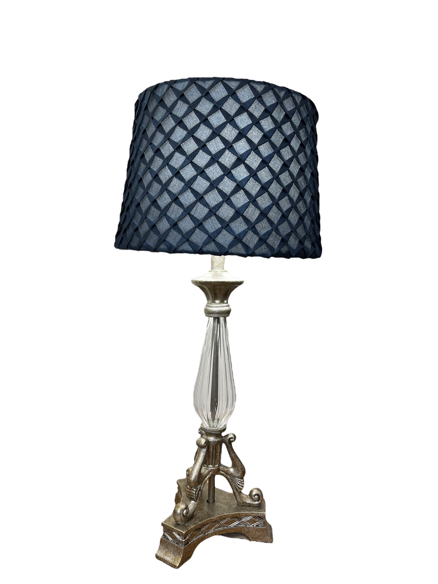 Bronze-Frosted Silver With Blue Shade 3 Way Table Lamps 27” Tall