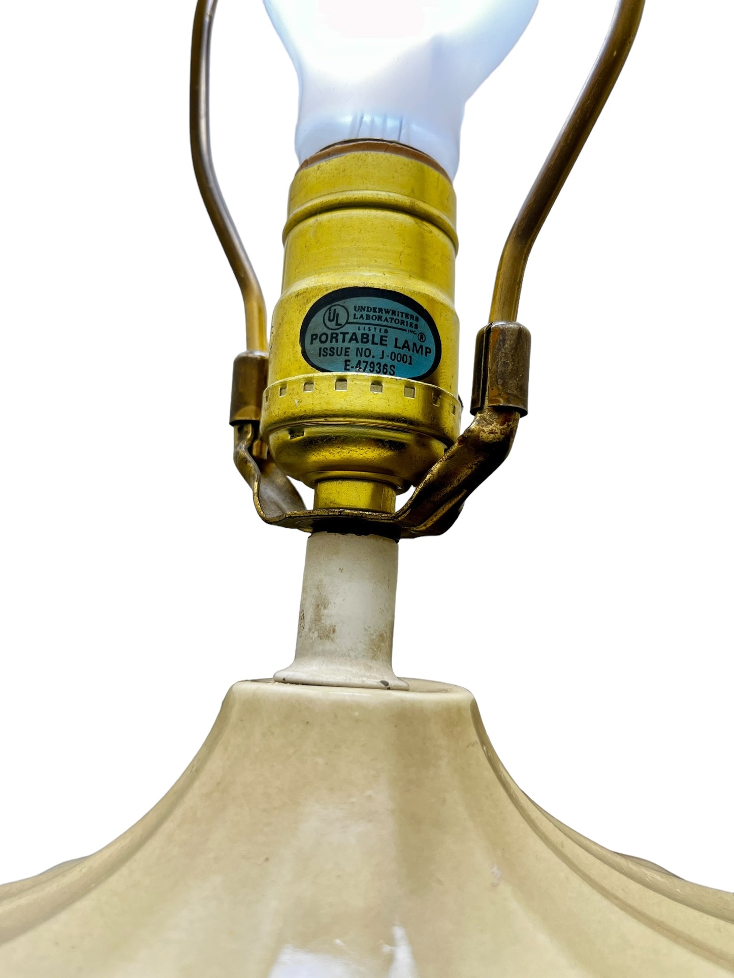 Mid-Century Chinoiserie Pagoda Style Pale Yellow Table Lamp