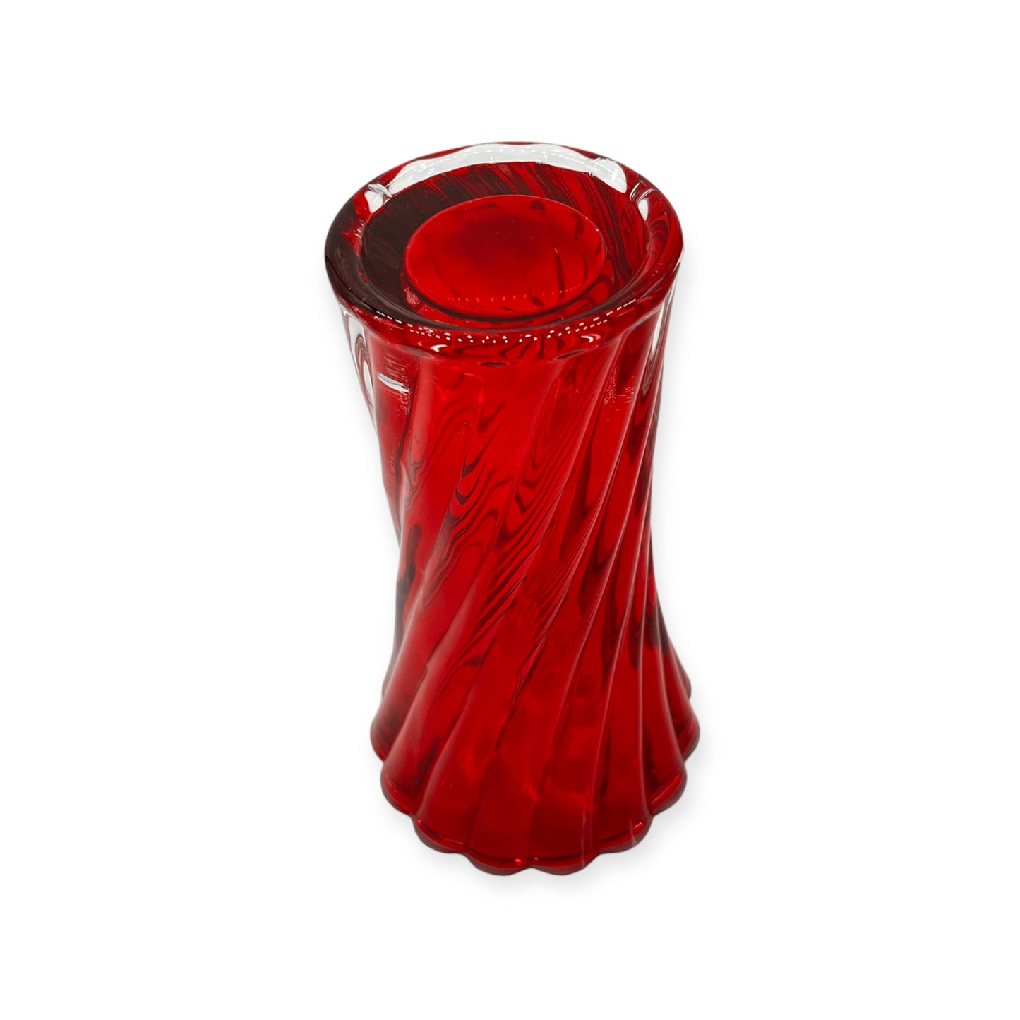 Ruby Red Twist Shape Glass Vase