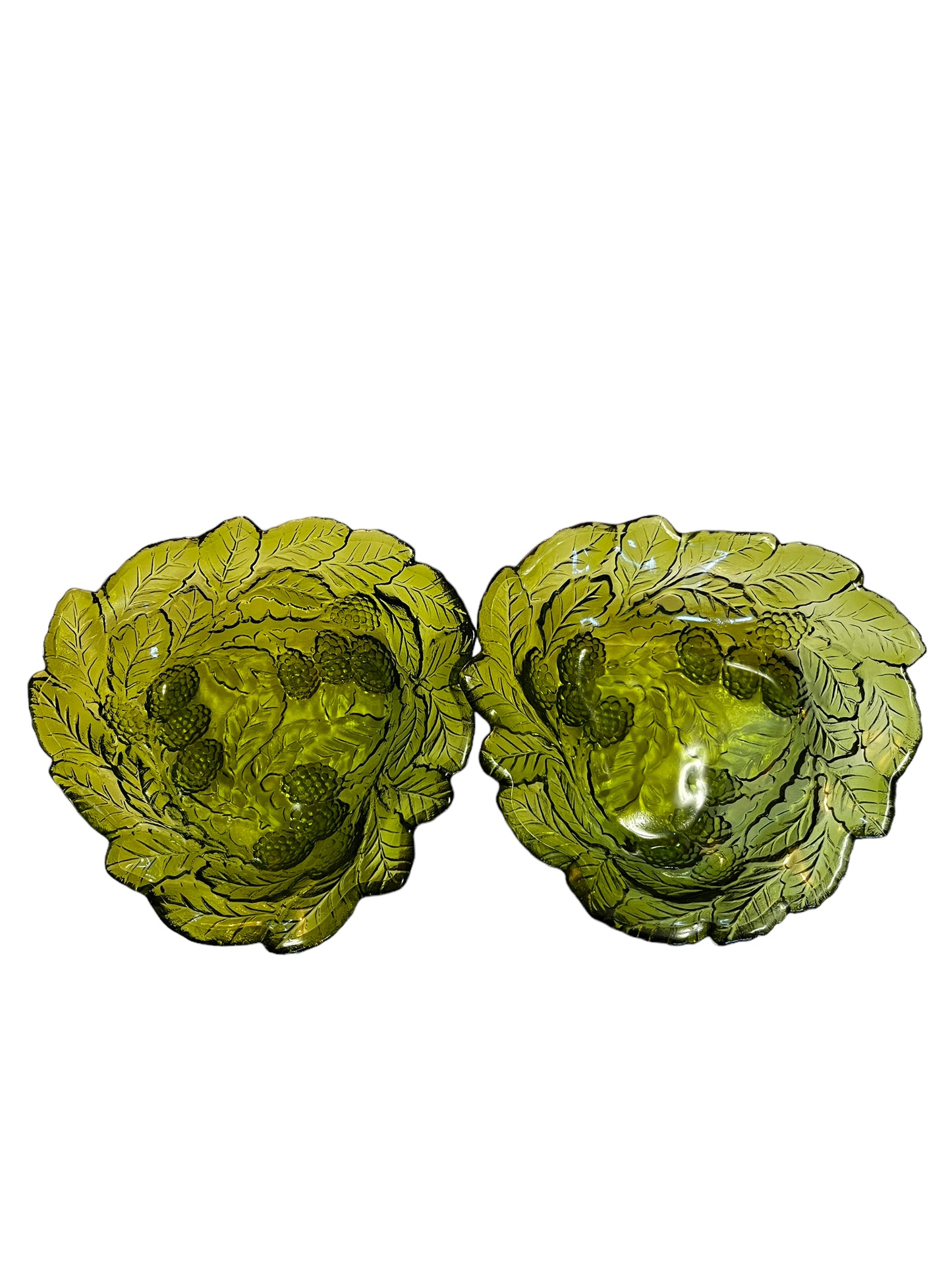 Vintage Loganberry Olive Green Dish Bowl Candy Dish Set of 2