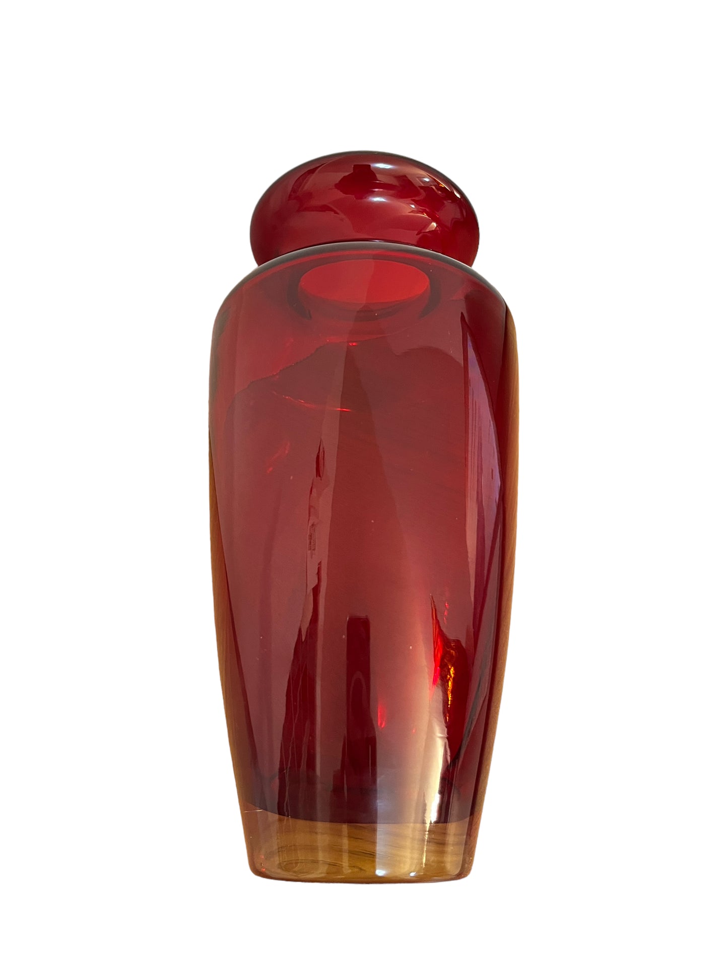 Red Ruby Glass Vase Thick Clear Base Flared Mouth