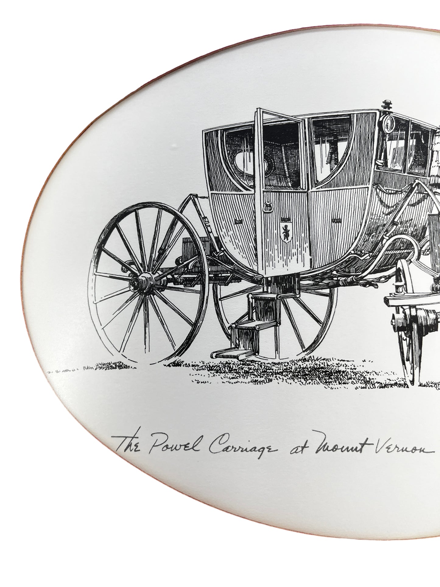 Vintage Signed Framed Lithograph of Sketch The Powel Carriage at Mount Vernon