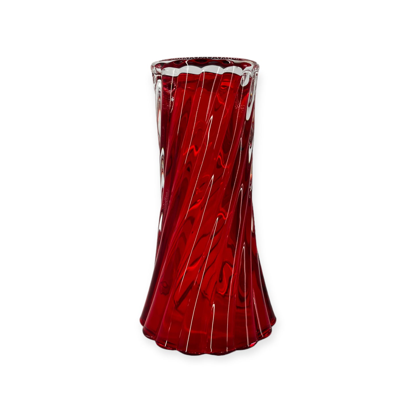 Ruby Red Twist Shape Glass Vase