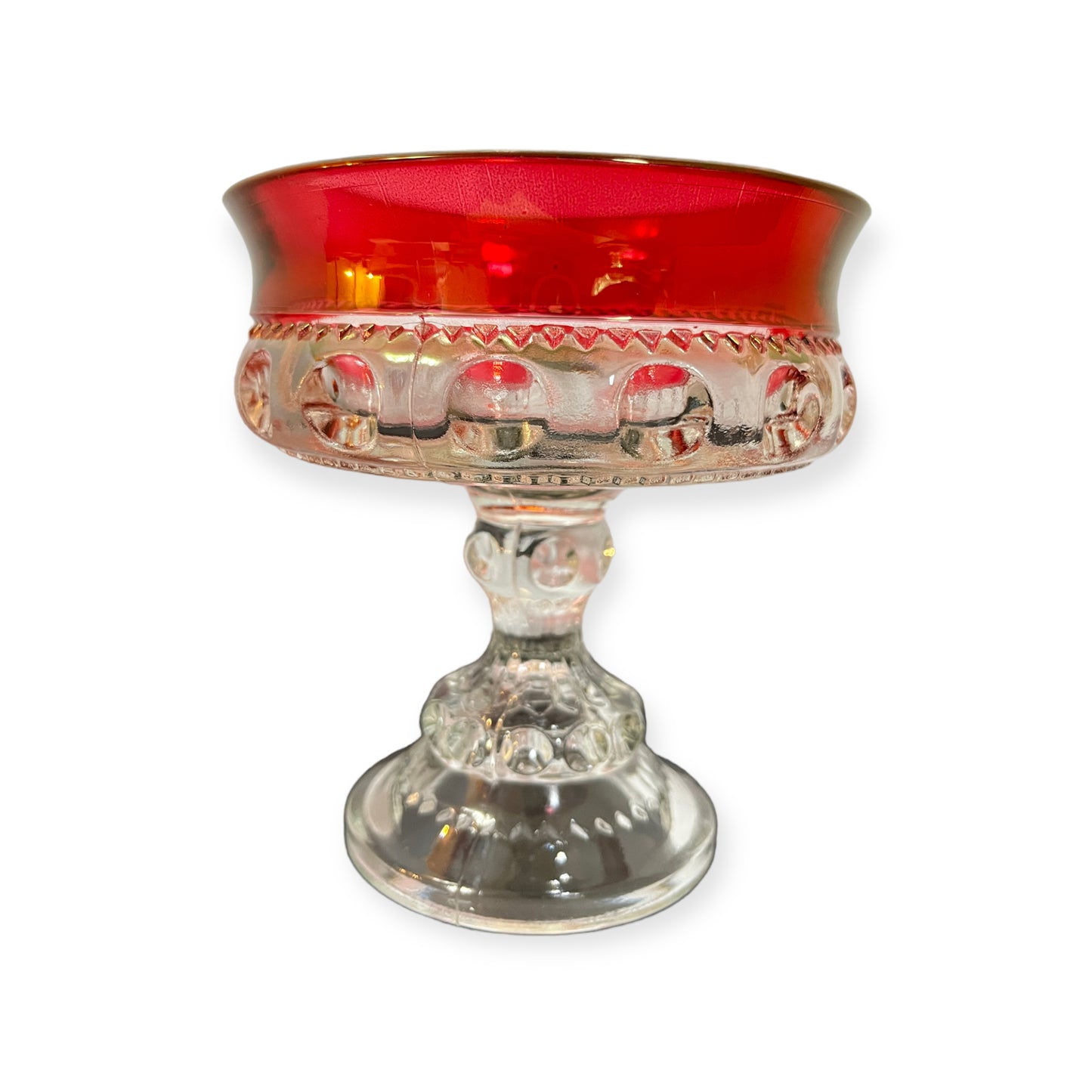 Vintage Kings Crown, Ruby Flash Thumbprint Pattern Compote Tiffin Glass