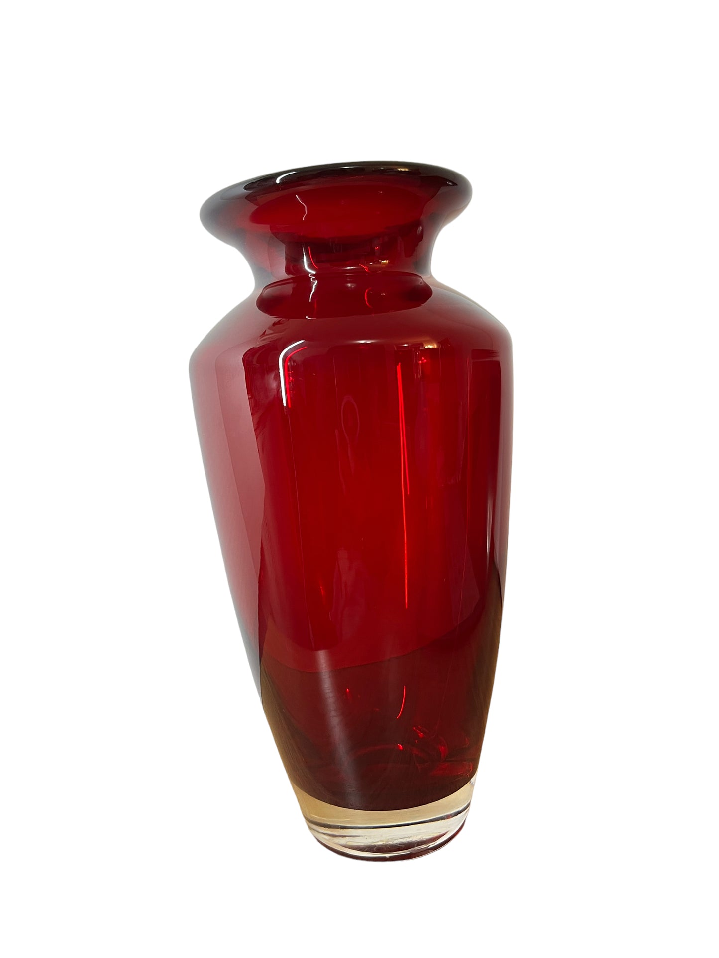 Red Ruby Glass Vase Thick Clear Base Flared Mouth