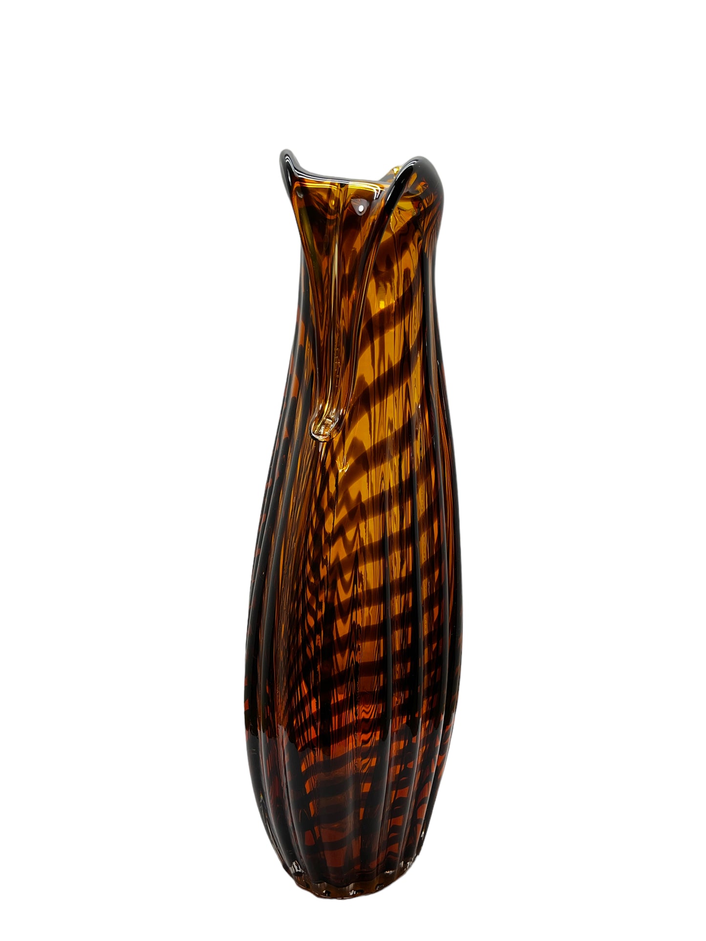 Vintage Hand Blown Glass Tiger Striped Vase