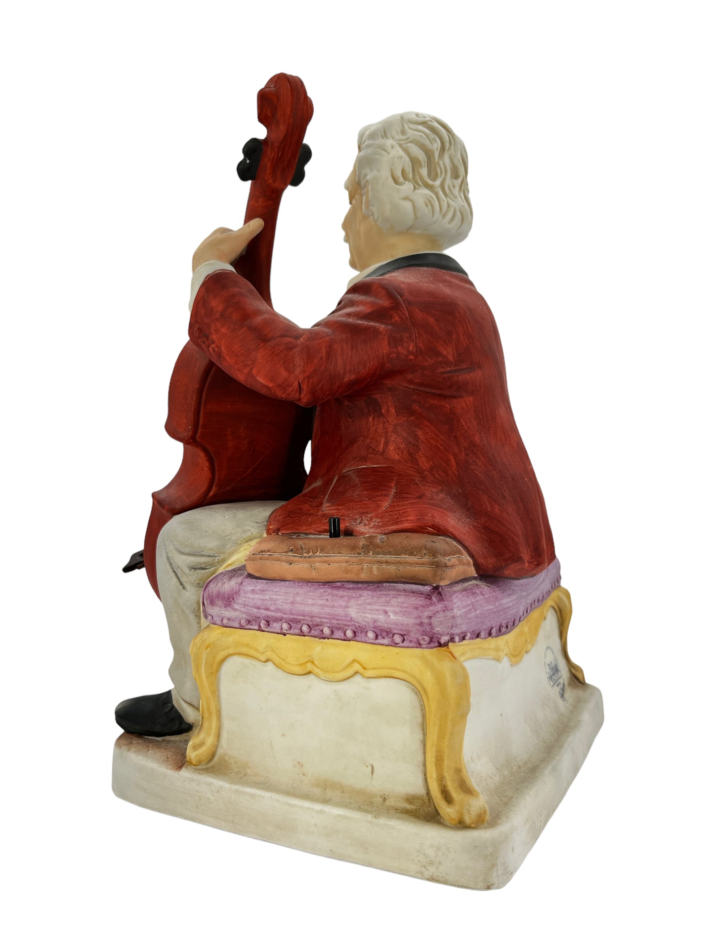 1970 Vintage Melody In Motion Music Box The Cellist Hand Painted Bisque Finish