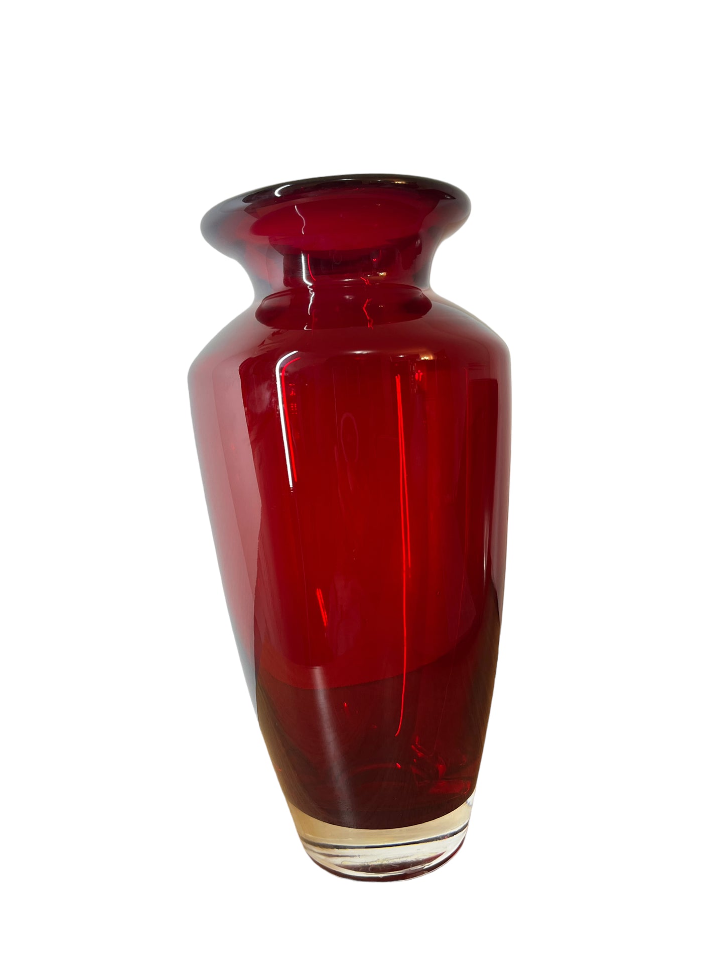 Red Ruby Glass Vase Thick Clear Base Flared Mouth