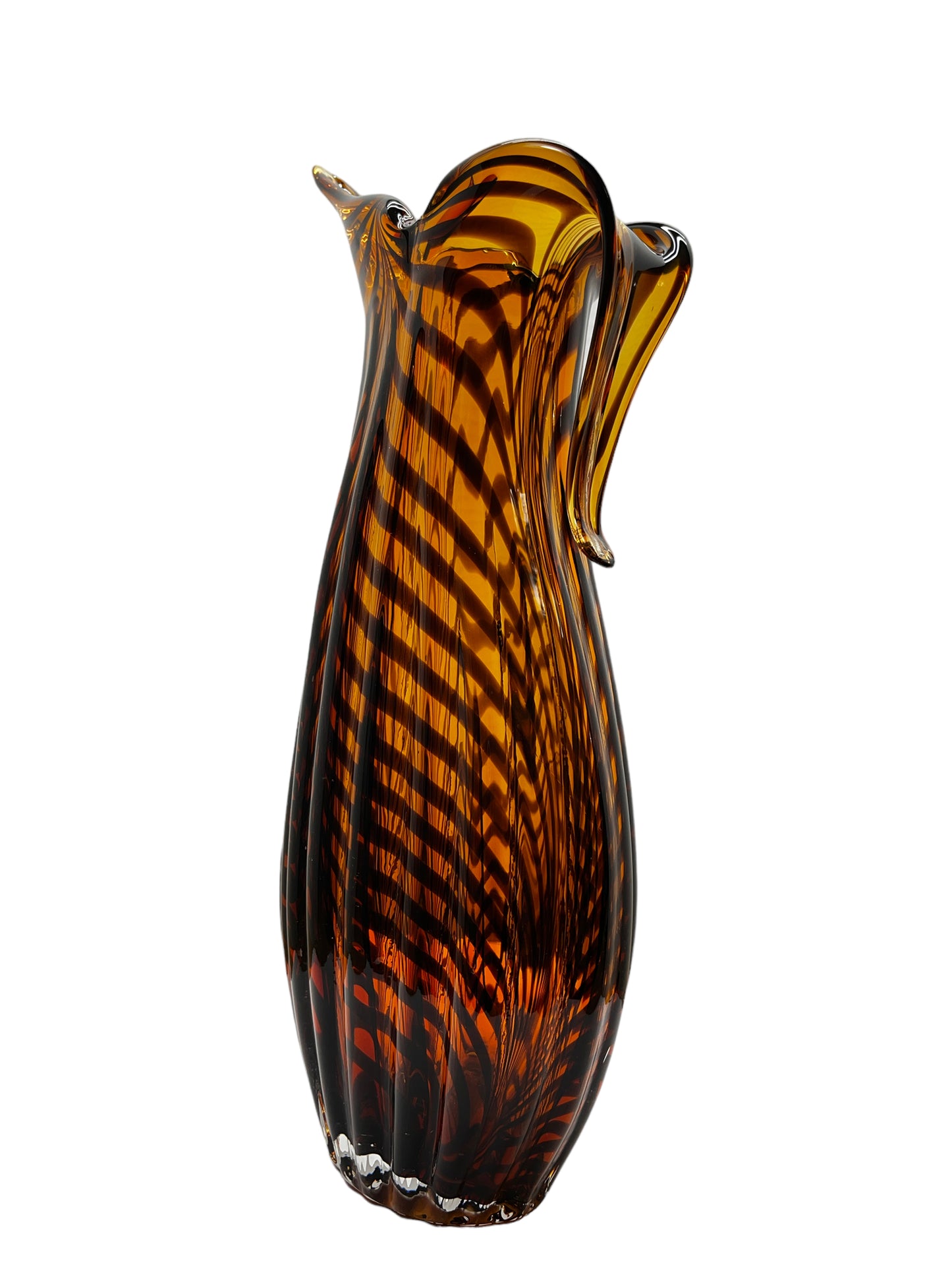 Vintage Hand Blown Glass Tiger Striped Vase