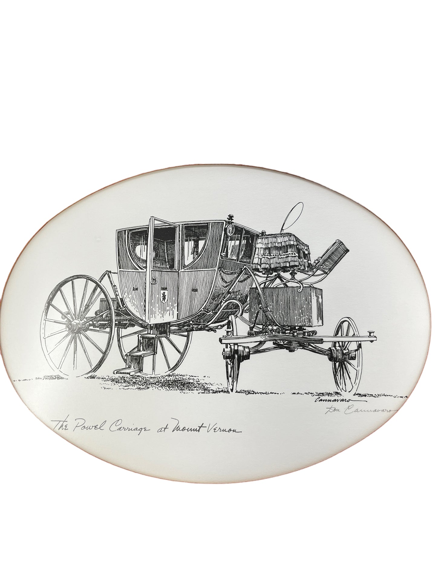 Vintage Signed Framed Lithograph of Sketch The Powel Carriage at Mount Vernon