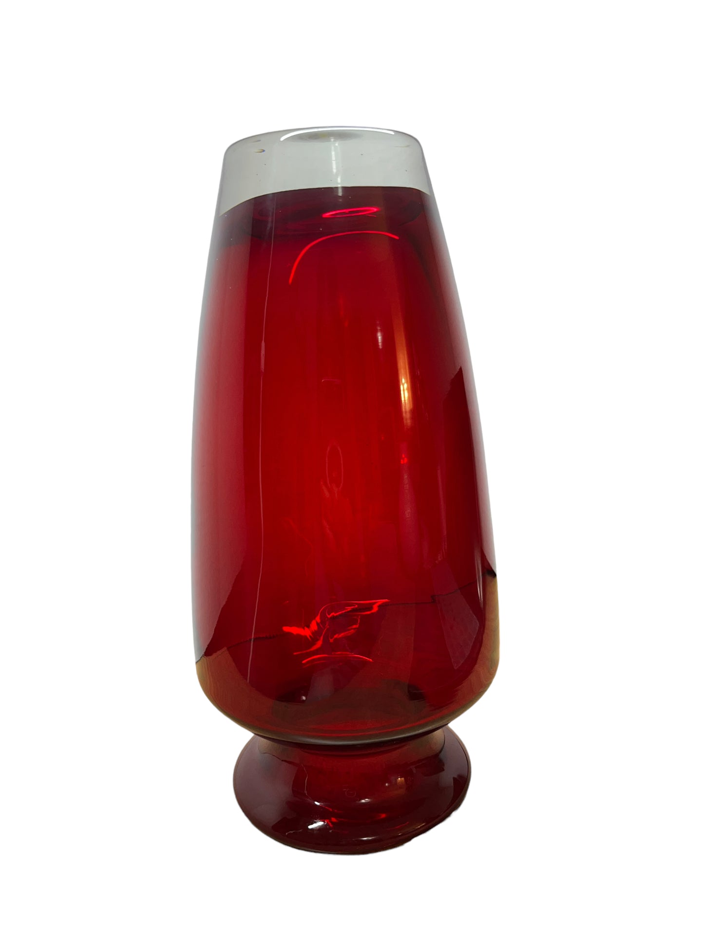 Red Ruby Glass Vase Thick Clear Base Flared Mouth