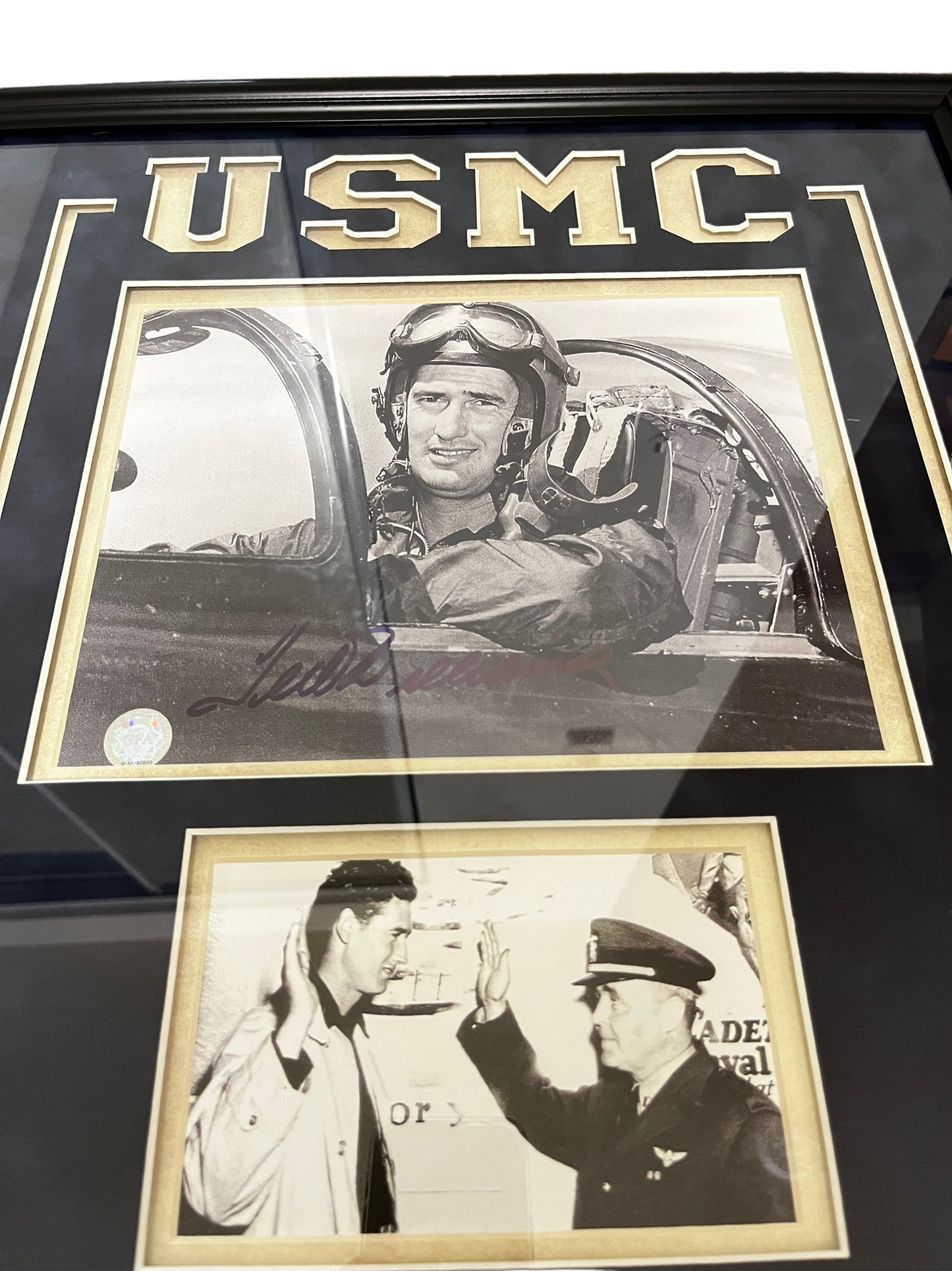 Ted Williams USMC 1953 F9F Panther Korean War, Military Sportsman Custom Framed Signed GFA