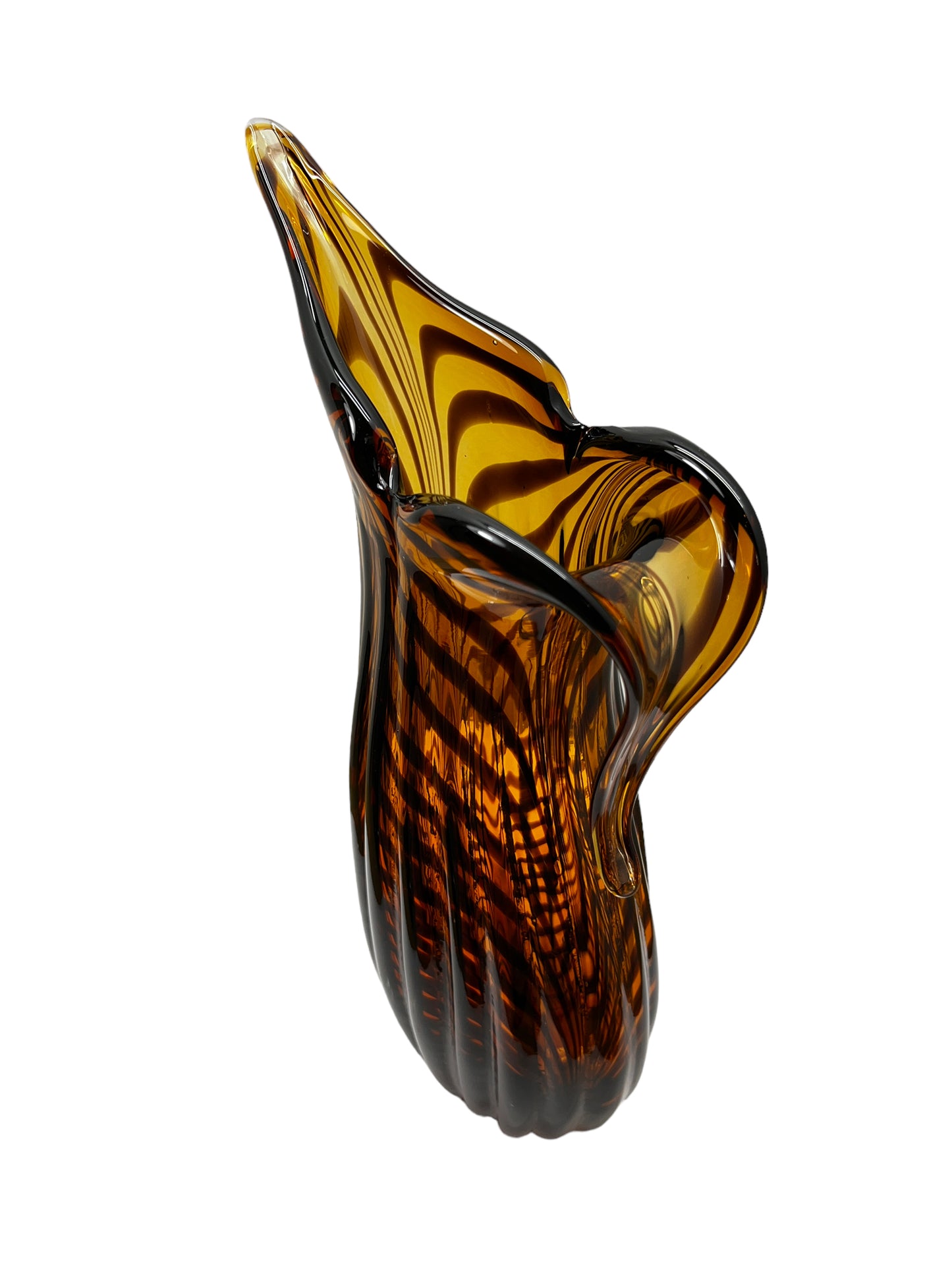 Vintage Hand Blown Glass Tiger Striped Vase