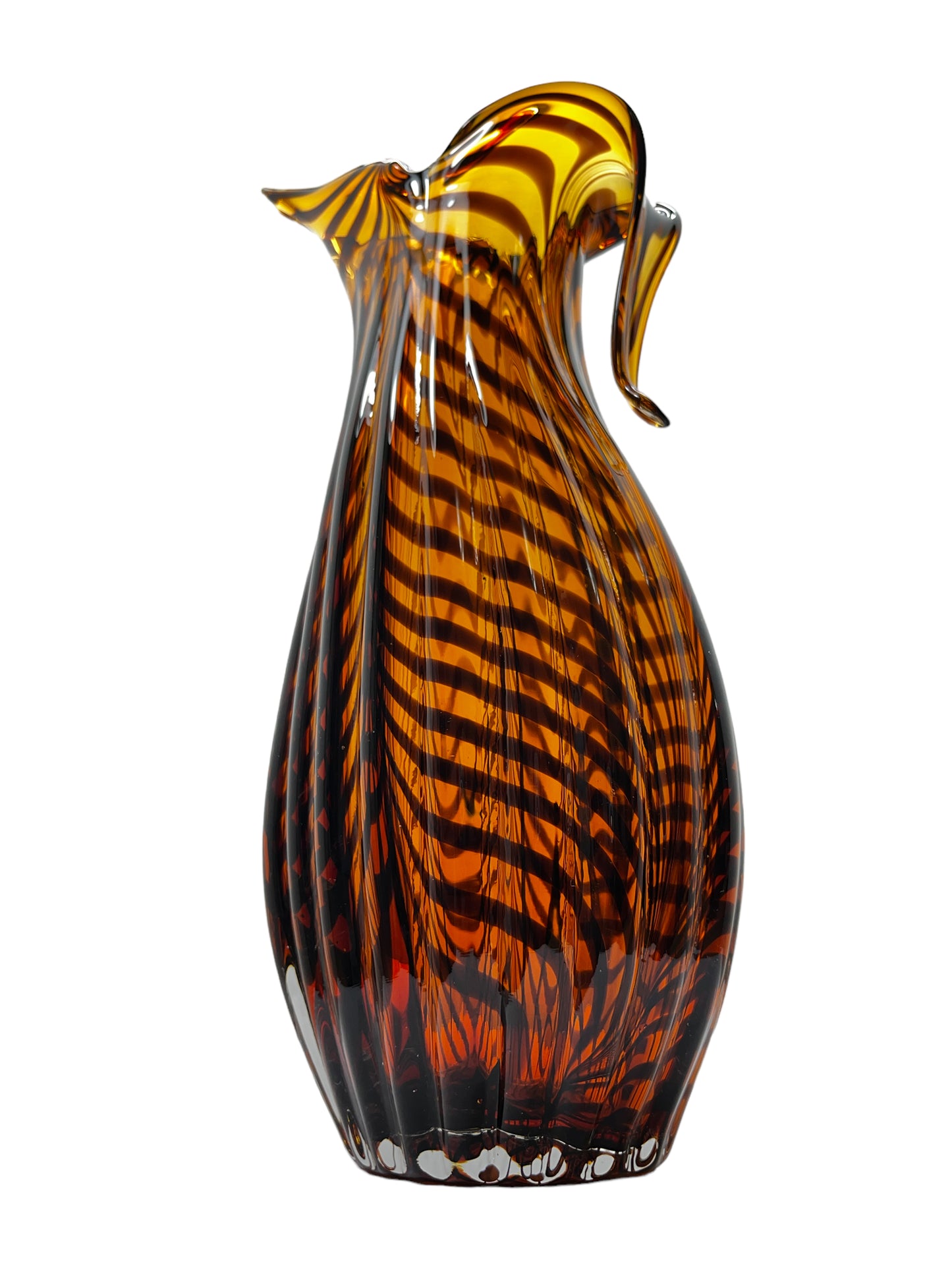 Vintage Hand Blown Glass Tiger Striped Vase