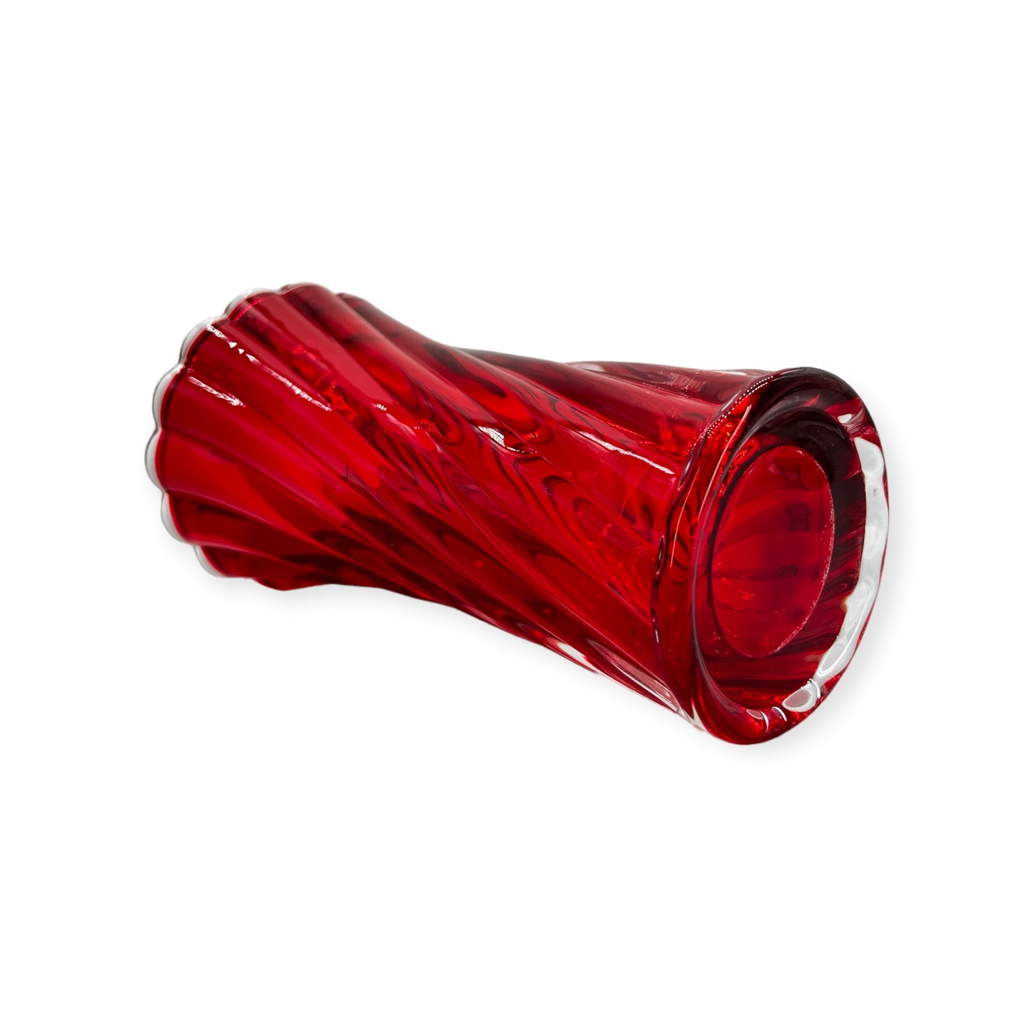 Ruby Red Twist Shape Glass Vase