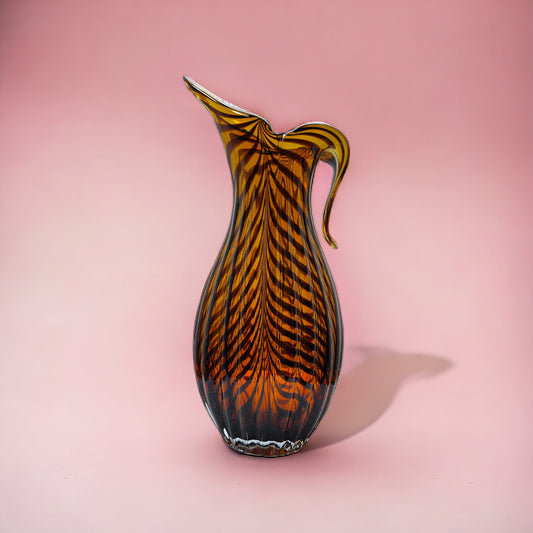 Vintage Hand Blown Glass Tiger Striped Vase