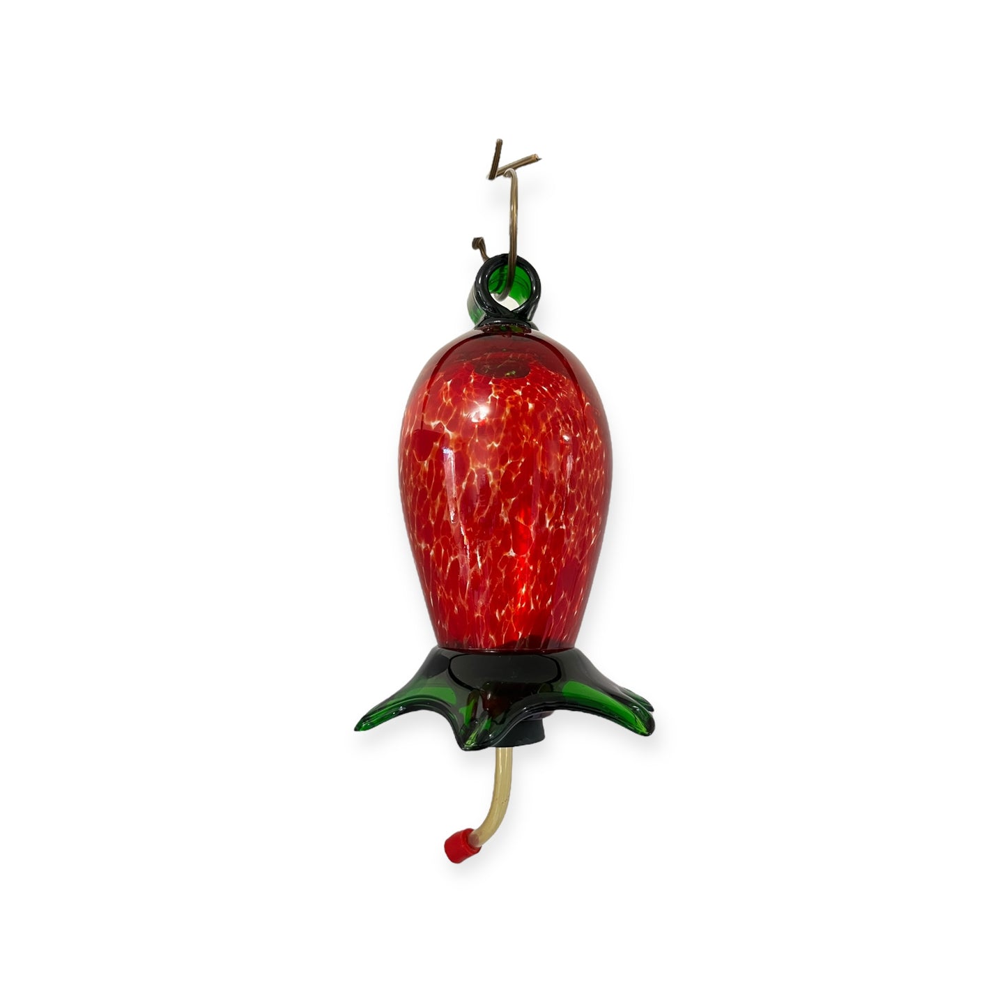 Vintage Hand Blown Glass Handcrafted Hummingbird Feeder