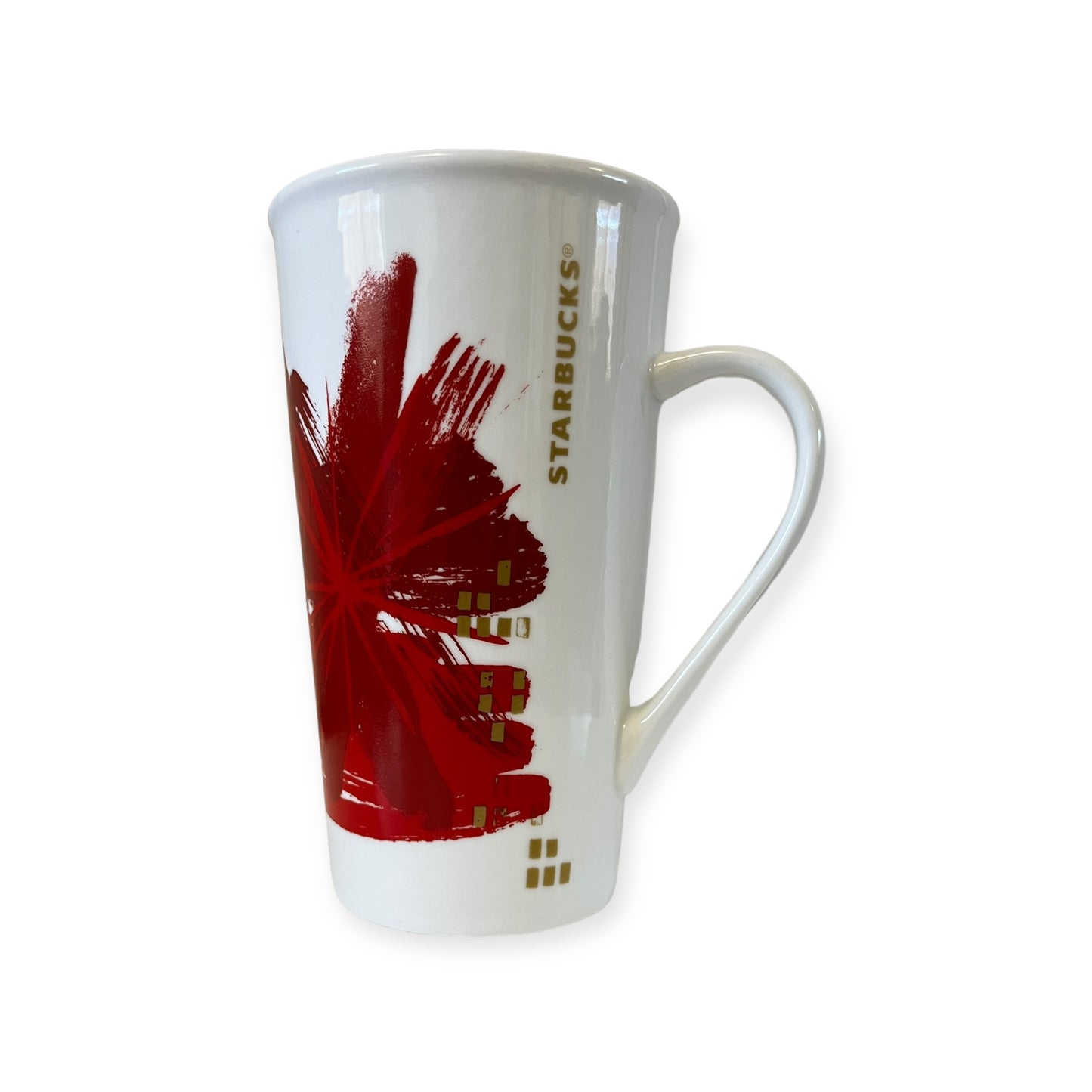 Starbucks 2014 Holiday Mug Red White Gold Coffee Mug 16 Oz.