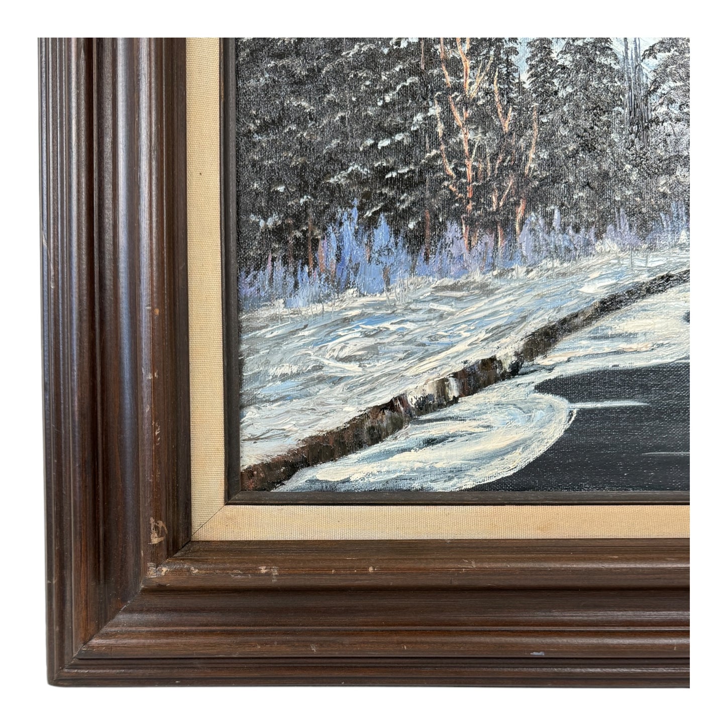 Vintage 1982 Winter Mountain Framed Landscape Original Oil Painting