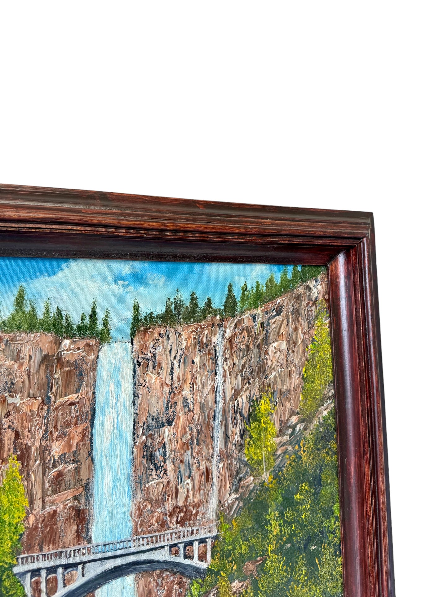 Vintage Multnomah Falls, Oregon Acrylic Painting 3D Original Art 23" Height