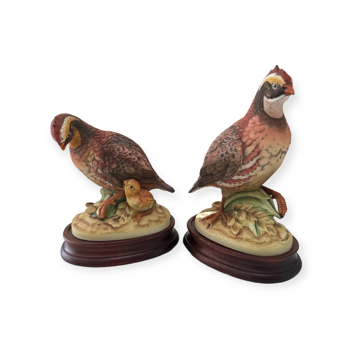 Vintage Pair Of Quail Bird Family Figurine Sculptures Made in Japan