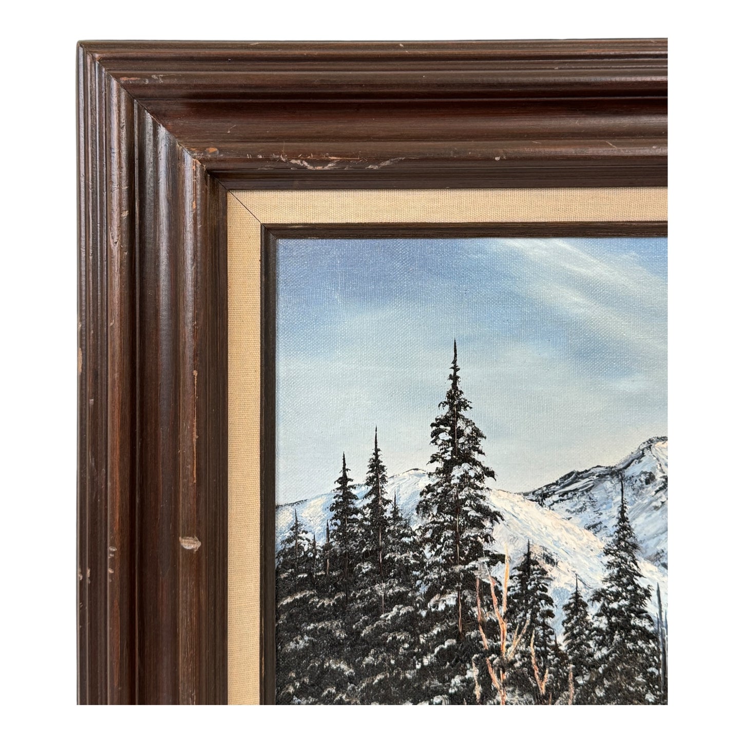 Vintage 1982 Winter Mountain Framed Landscape Original Oil Painting