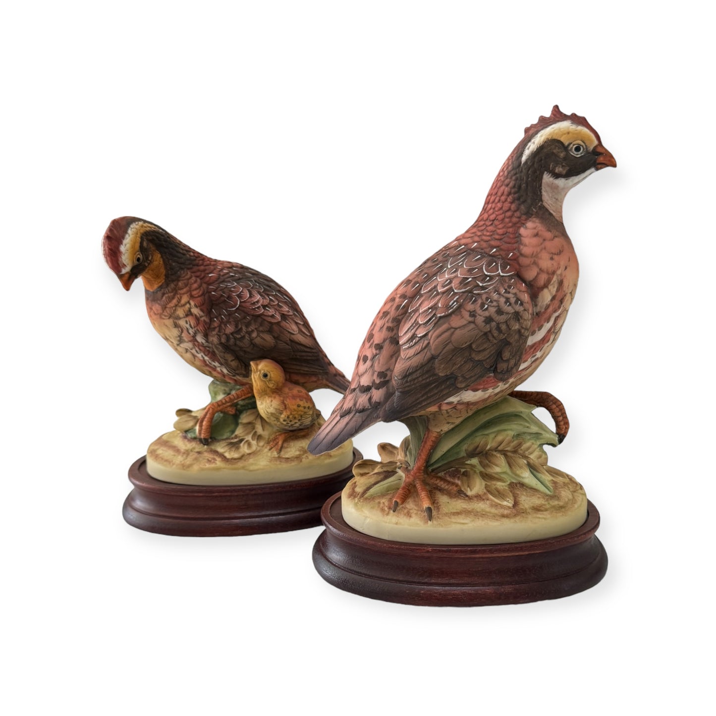 Vintage Pair Of Quail Bird Family Figurine Sculptures Made in Japan