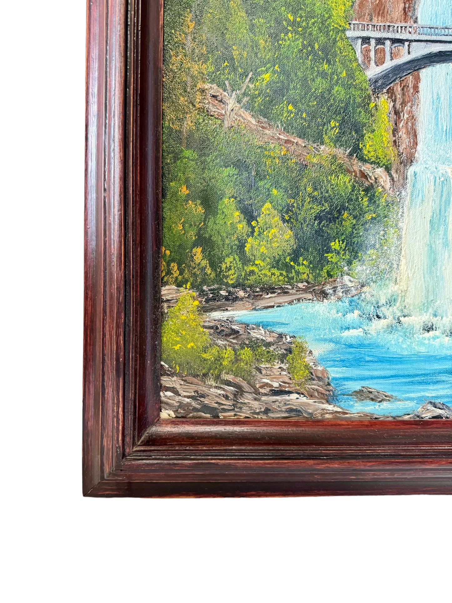 Vintage Multnomah Falls, Oregon Acrylic Painting 3D Original Art 23" Height