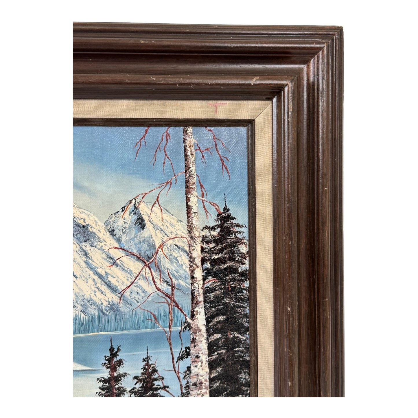 Vintage 1982 Winter Mountain Framed Landscape Original Oil Painting