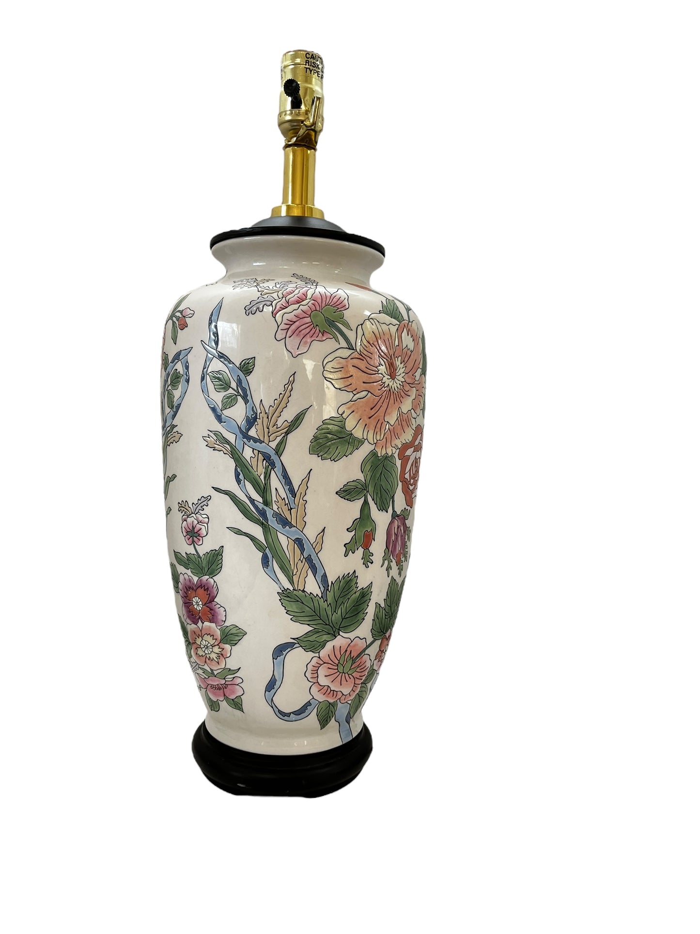 Chinese Raised Porcelain Vintage Floral Table Lamp 21.9"