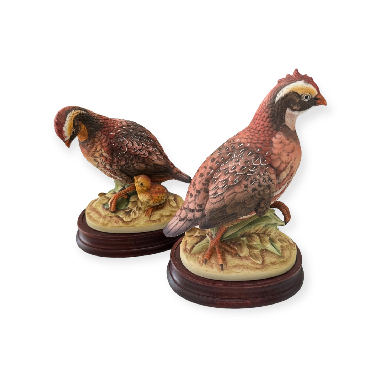 Vintage Pair Of Quail Bird Family Figurine Sculptures Made in Japan