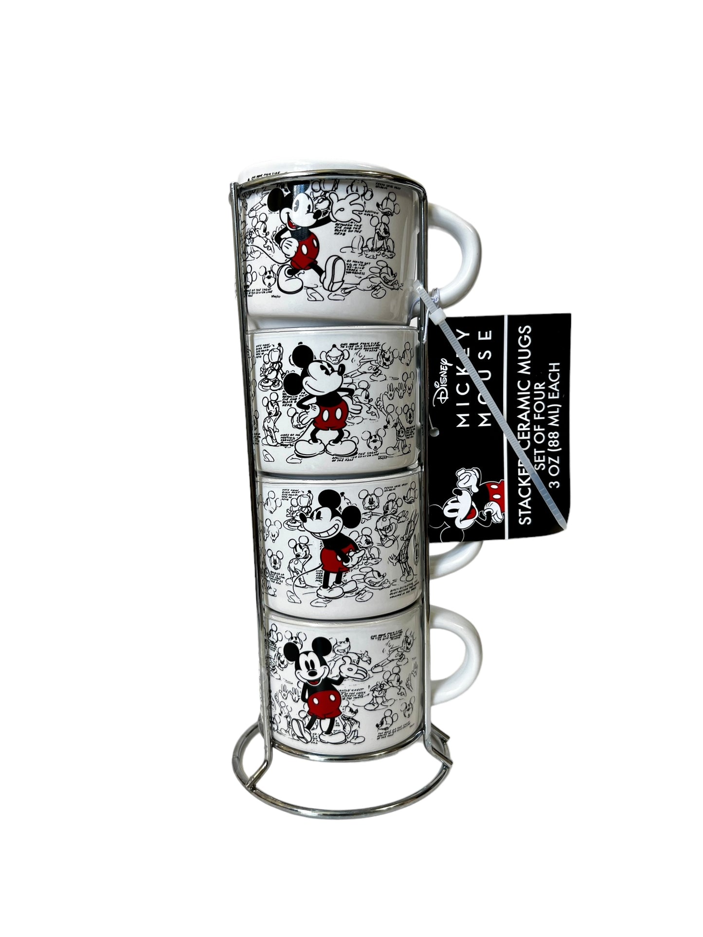 5 Character Cartoon Disney 4pc Stackable Ceramic Espresso Small Cup Set, 3 Oz