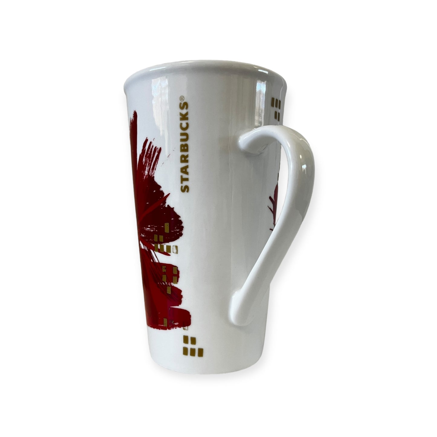 Starbucks 2014 Holiday Mug Red White Gold Coffee Mug 16 Oz.