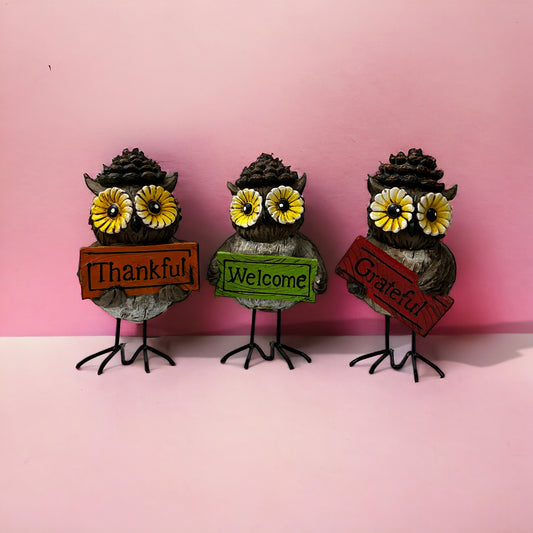 Figurine Owl Holds A Kind Sign Set Of 3