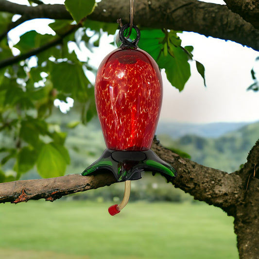 Vintage Hand Blown Glass Handcrafted Hummingbird Feeder