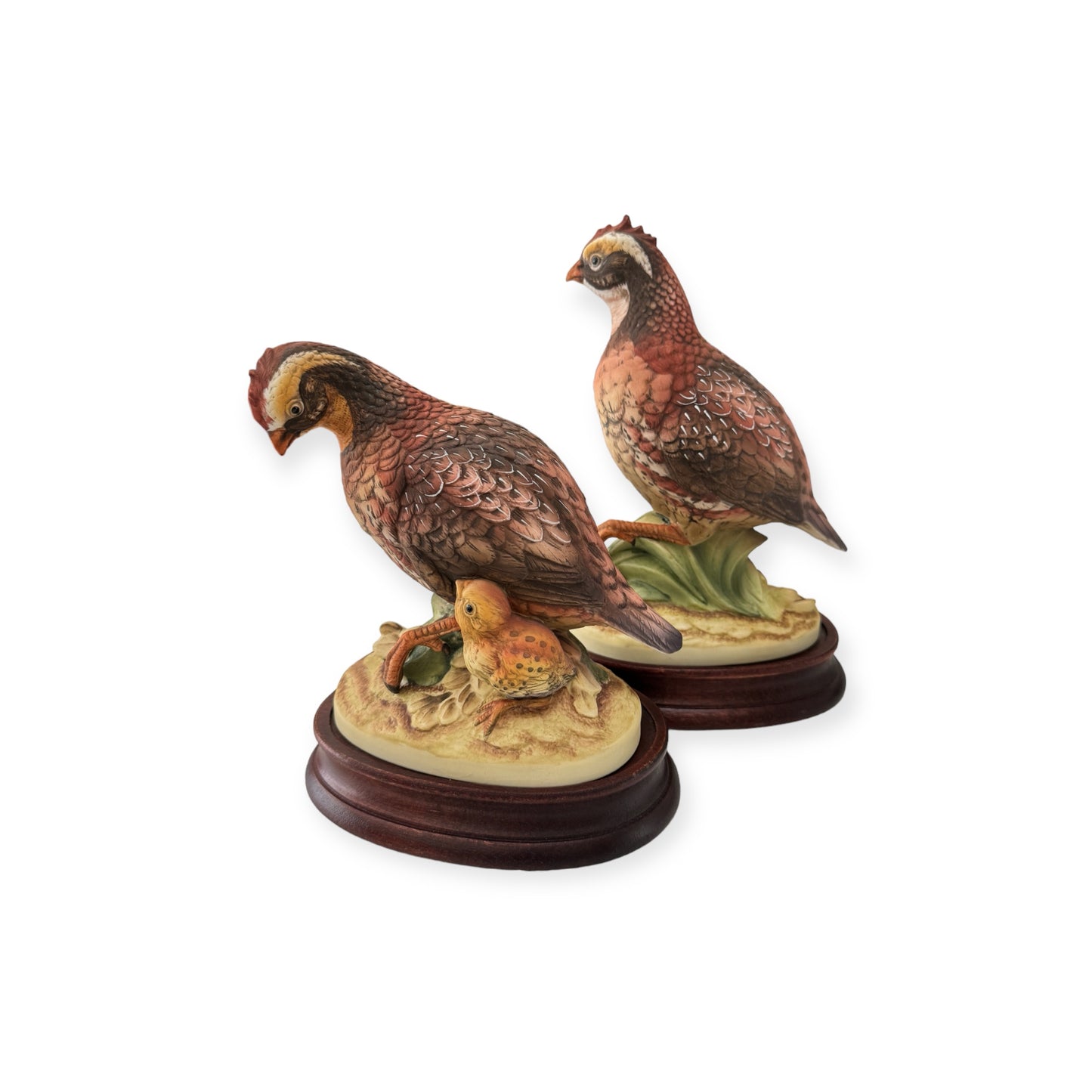 Vintage Pair Of Quail Bird Family Figurine Sculptures Made in Japan