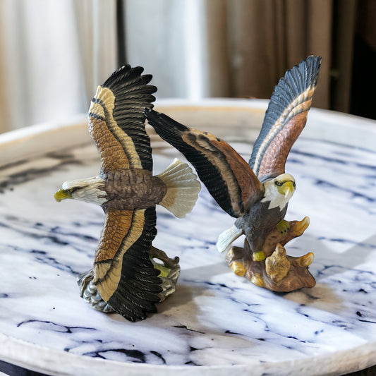 A Pair Of Eagles Family Figurine Sculptures