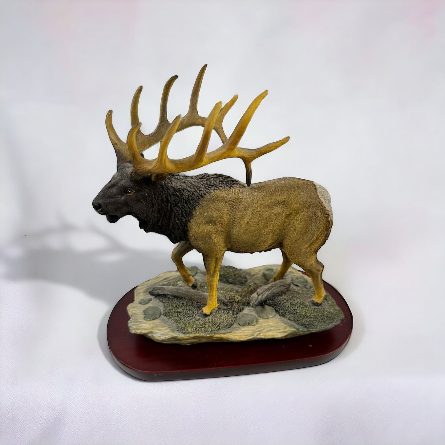 Vintage Ceramic Bull Elk Natural Wildlife Figurine - 10" Height