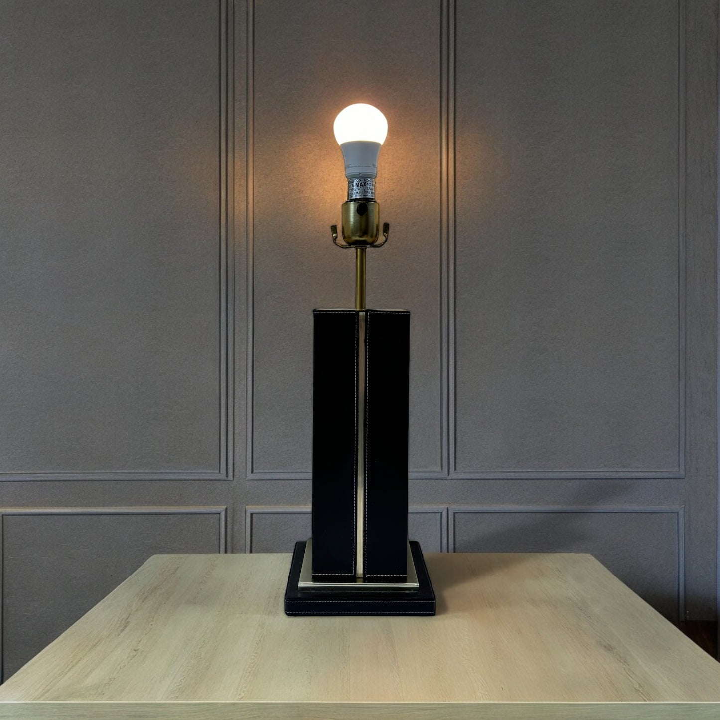 2006 Victoria Hagan Square Brown Column and Brass Gear Table Lamps