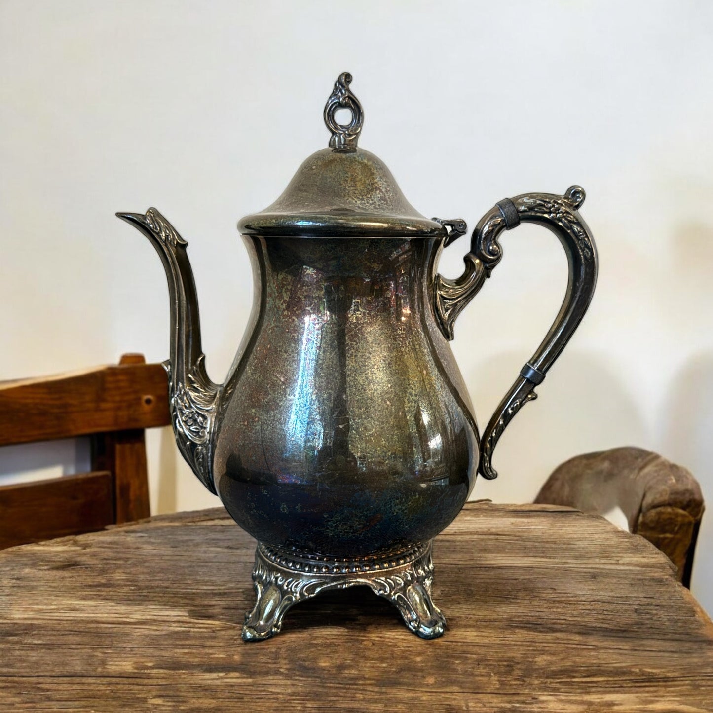 Vintage Silver Plate Tea Coffee Pot With Handle Spout Attached Lid