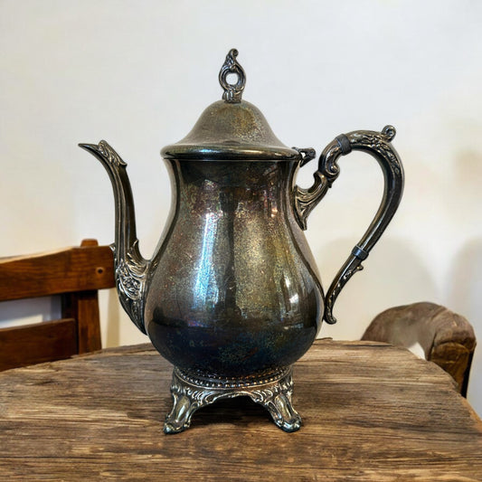 Vintage Silver Plate Tea Coffee Pot With Handle Spout Attached Lid