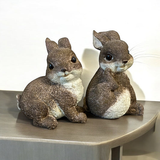 Naturecraft Pair Of Bunny Rabbit Resin Brown Tan White Cream Decor