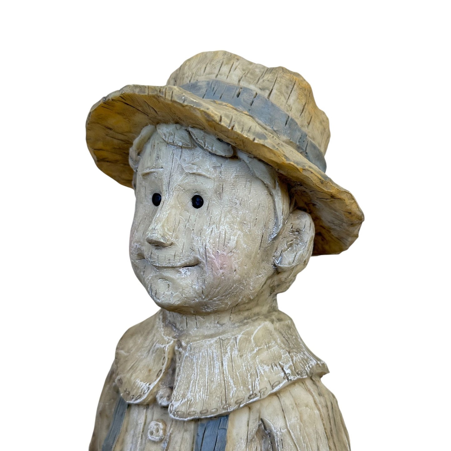 Country Boy With Puppies Basket Wood Look Resin 17" Tall Figurine Sculptures