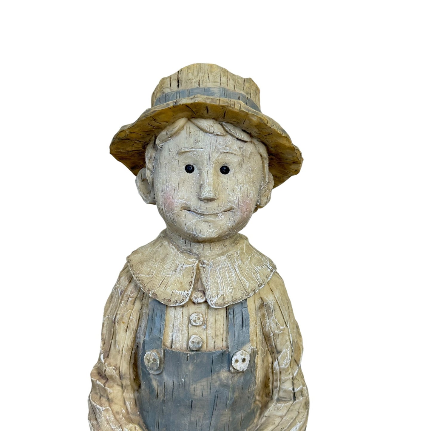 Country Boy With Puppies Basket Wood Look Resin 17" Tall Figurine Sculptures