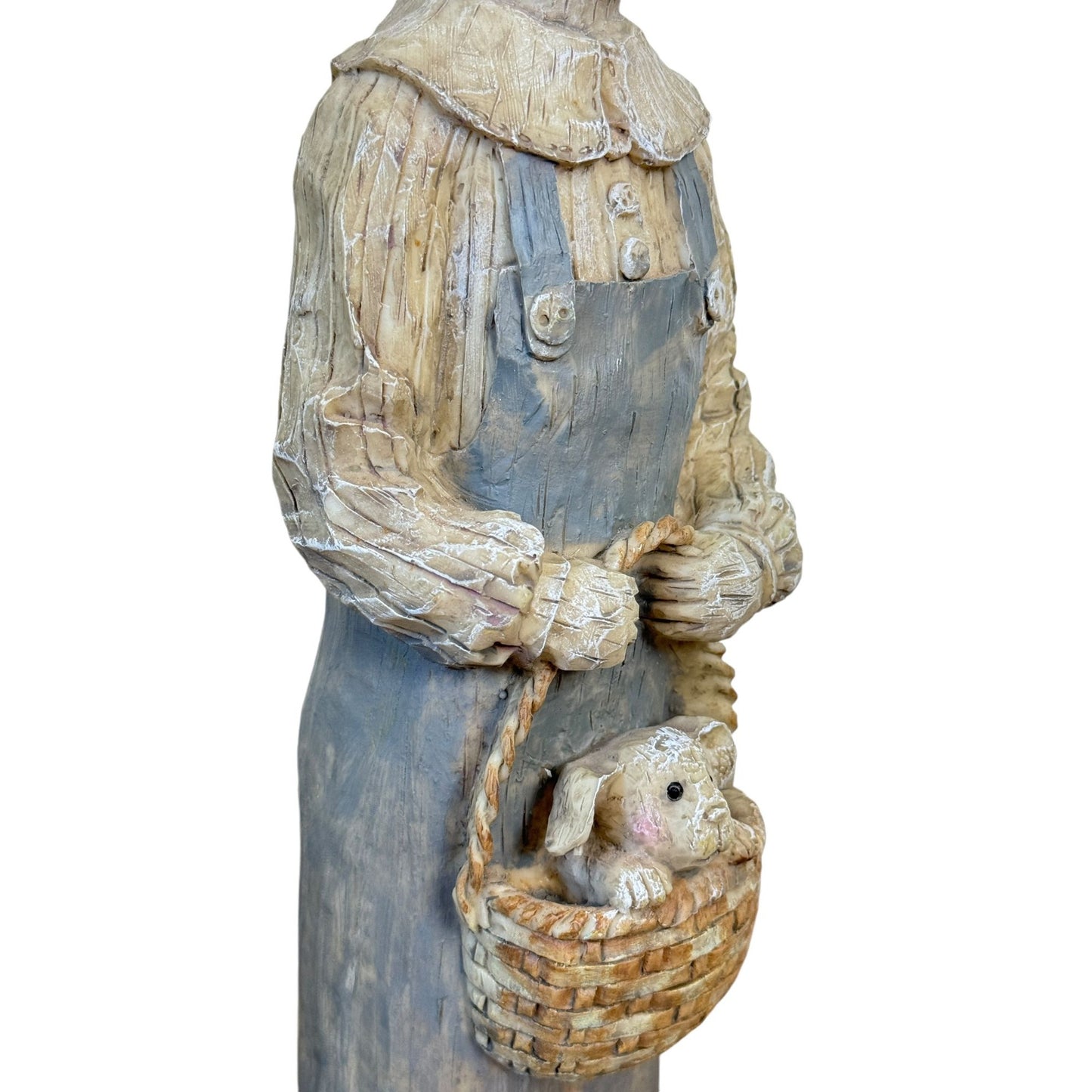 Country Boy With Puppies Basket Wood Look Resin 17" Tall Figurine Sculptures