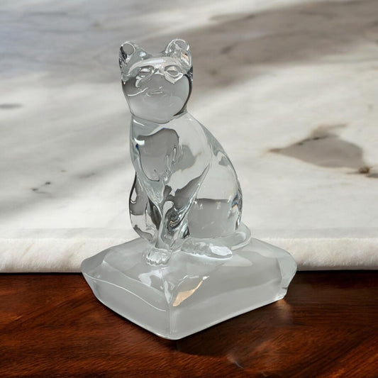 Vintage Cristal D’ Arques Clear Lead Crystal Cat Paperweight Figurine 5.5"