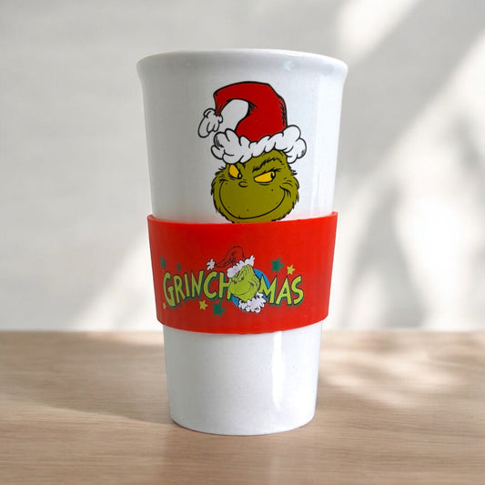 The Grinch Ceramic Coffee Travel mug with silicone sleeve No Lid, 20 oz.